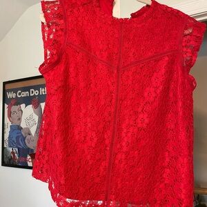 Nanette Lepore Vibrant Red Lace Blouse